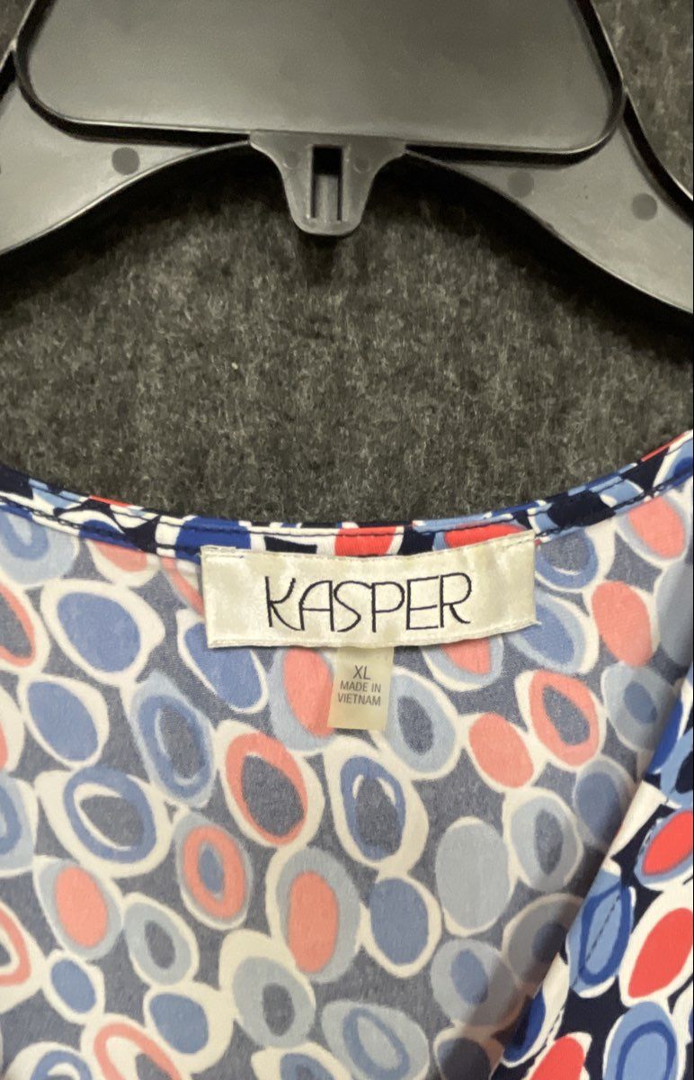 Kasper Women's Sleeveless V-Neck Top Blue Red Abstract Circle Print Blouse XL