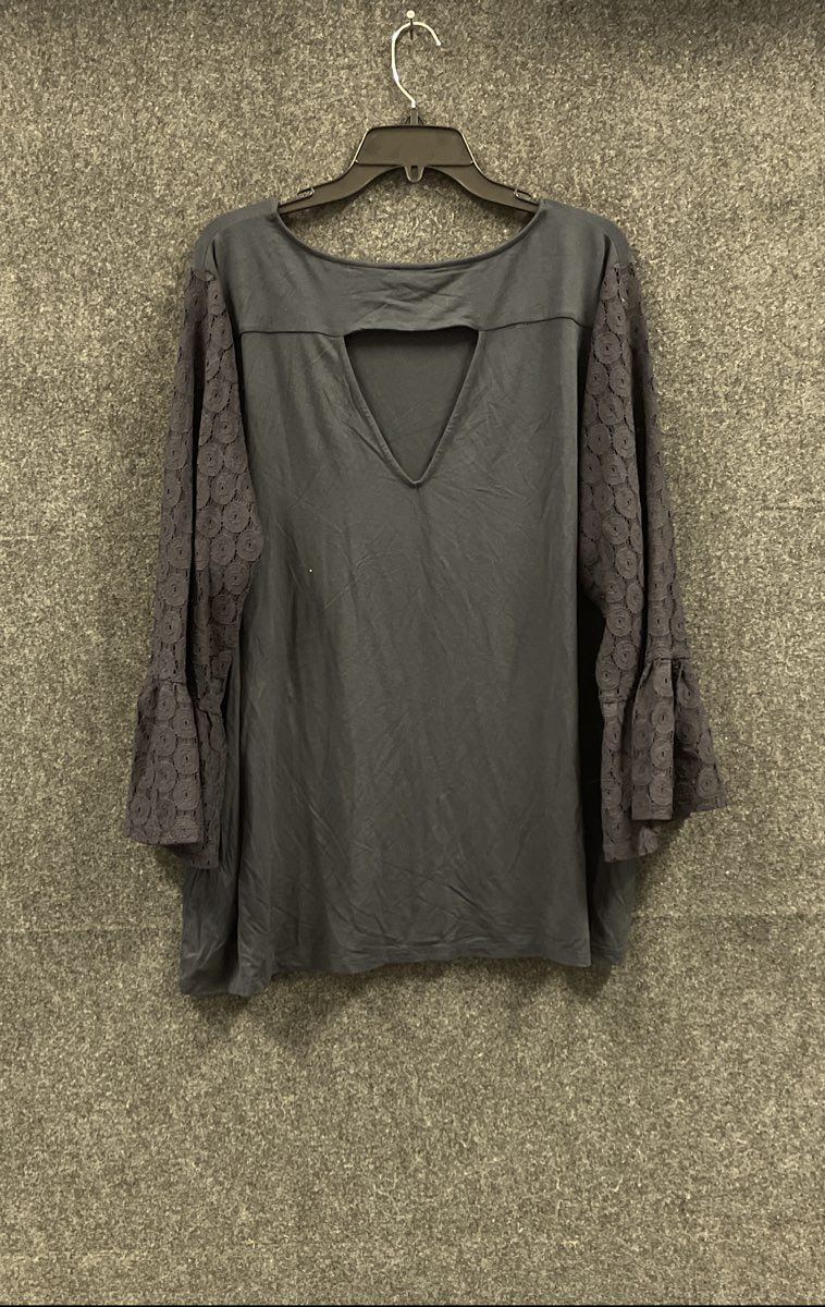 The Limited Women's Navy Blouse Crochet Lace Bell Sleeve Keyhole Back 2X NWT