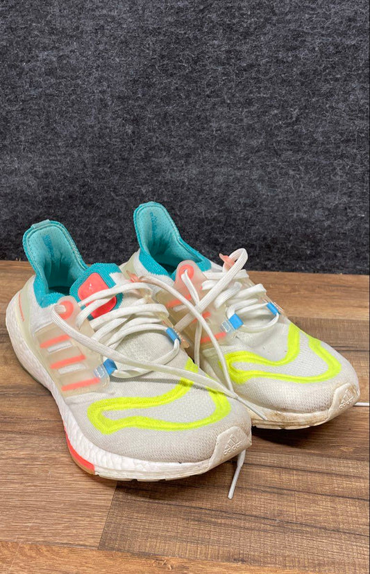 Adidas Ultraboost 22 White Solar Yellow Teal Running Shoes Size 7.5