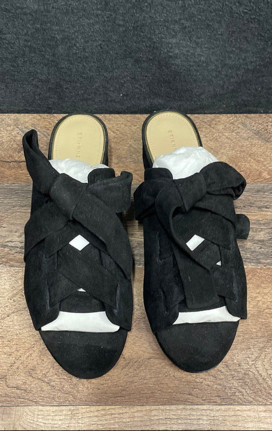 Etienne Aigner Bermuda Black Suede Bow Slide Sandals Women's Size 10 DS