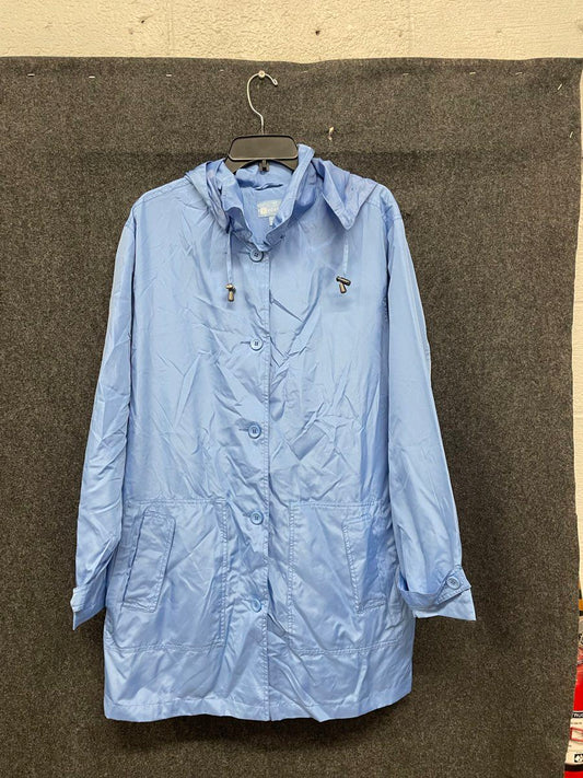 Koret Women's Light Blue Hooded Rain Jacket Button Front Pockets Sz 2X