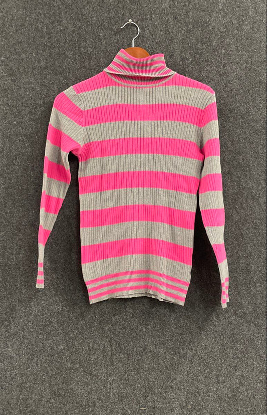 l.e.i. Juniors Pink Gray Striped Ribbed Knit Turtleneck Sweater Size XL