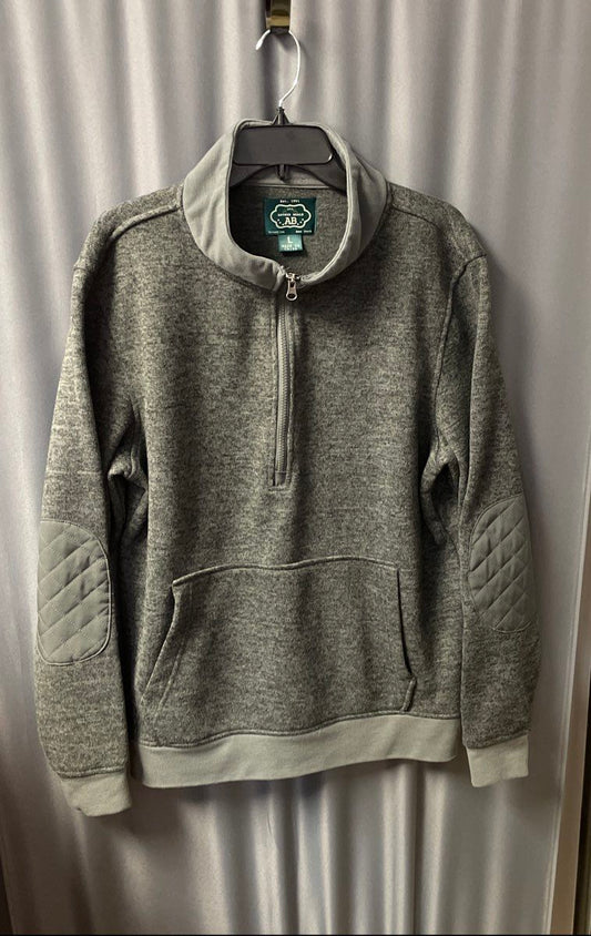 Arthur Beale Men's Gray 1/2 Zip Pullover Quilted Elbow Patches Pocket Sz L