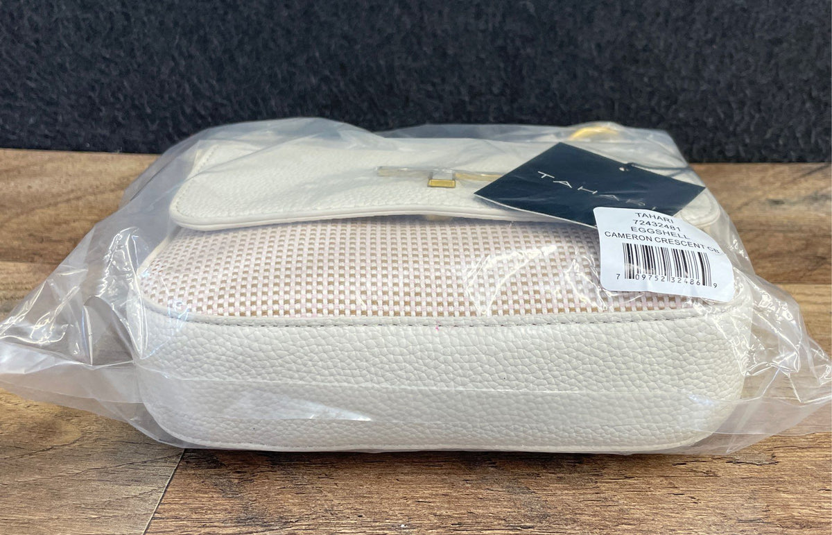 Tahari Eggshell Cameron Crescent Crossbody Bag Gold Hardware NWT