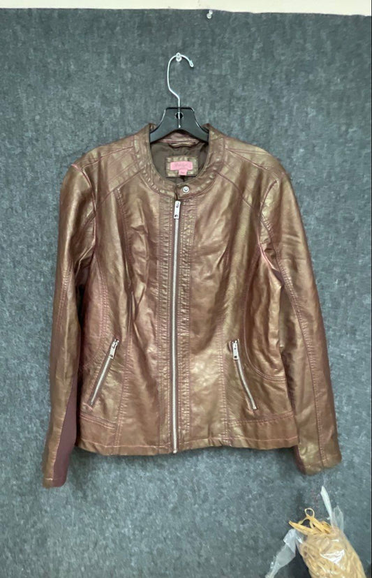 Style & Co Women's Metallic Bronze Faux Leather Moto Jacket Sz XL NWT
