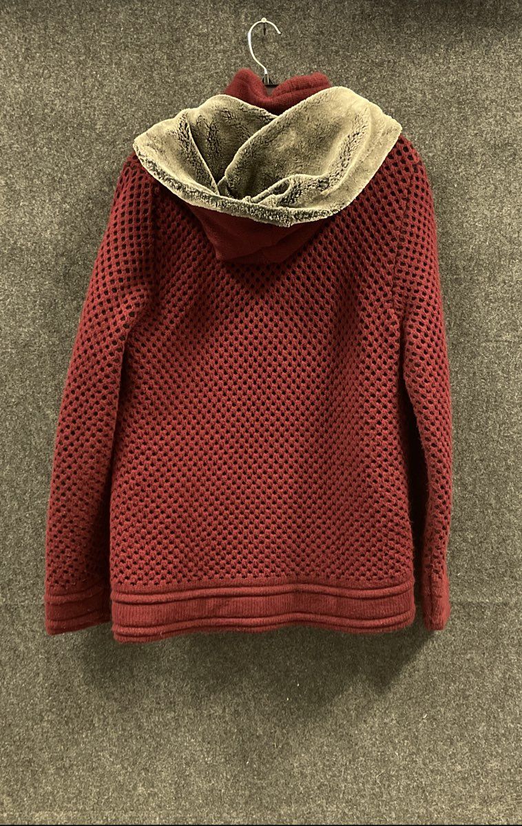 LCR Black Edition Women's Burgundy Hooded Cardigan Jacket Knit Faux Fur XXL