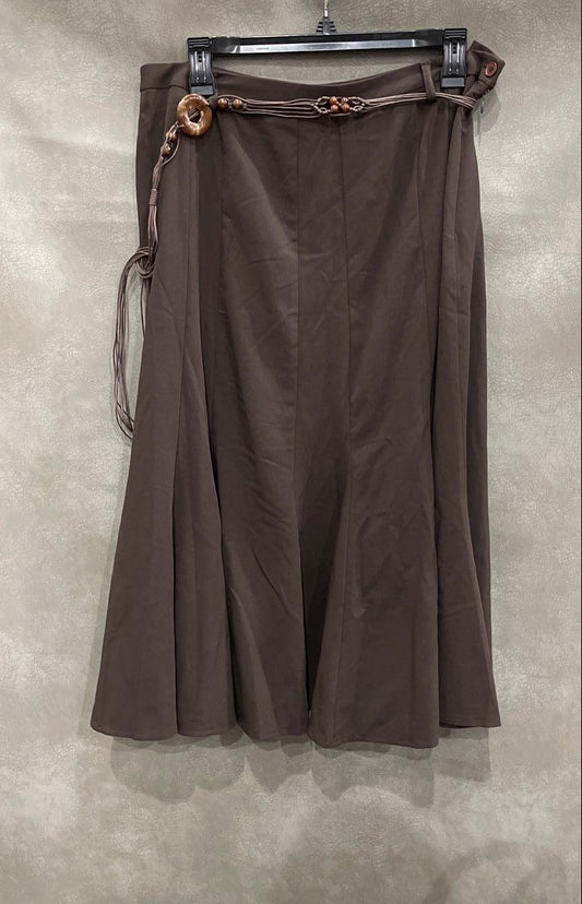 Dressbarn Women's Brown A-Line Flared Midi Skirt with Beaded Rope Belt Sz 12