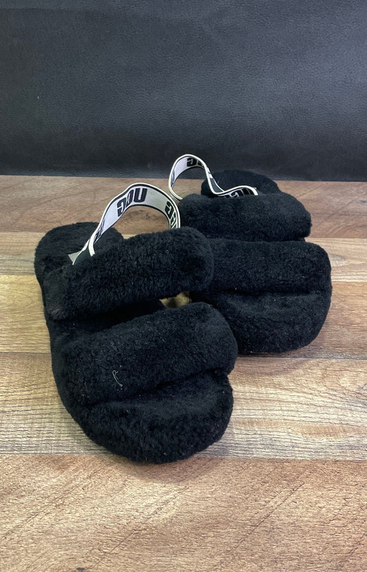 UGG Oh Yeah Black Sheepskin Slide Slipper Sandals Women's Size 7