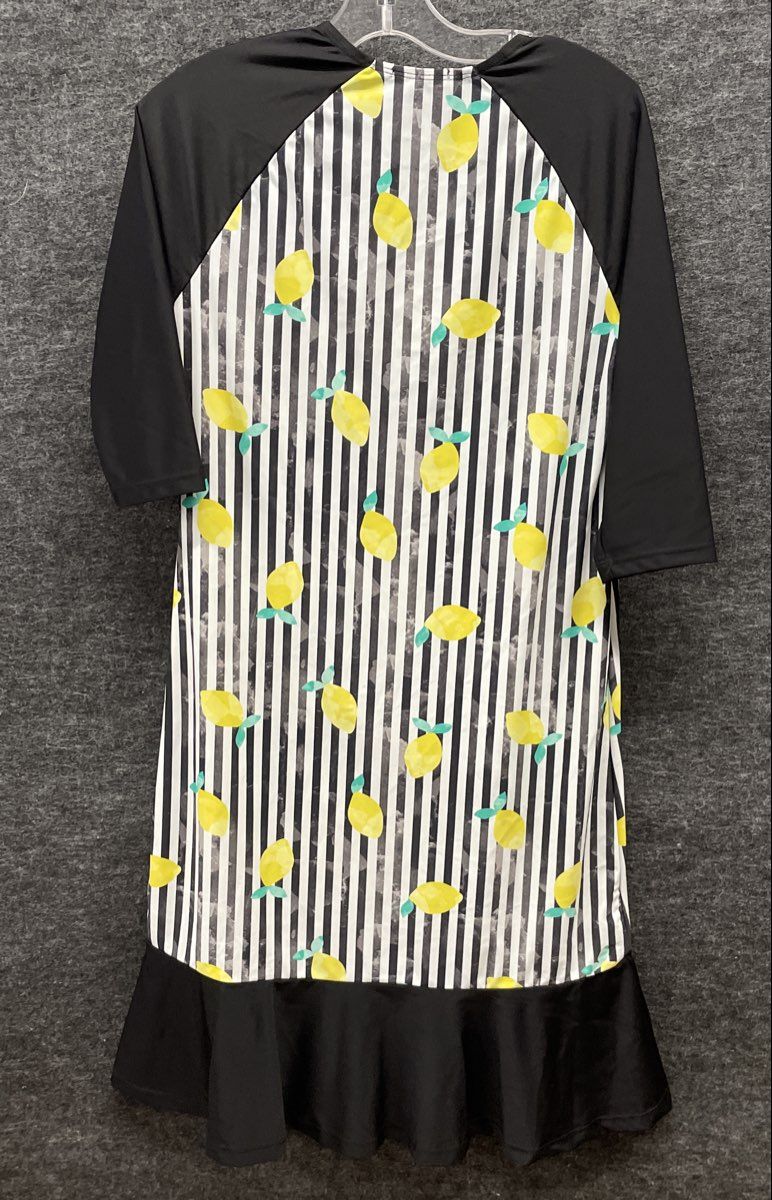 TRY Women's Lemon Print Cover Up Dress Black White Ruffled Hem NWT Sz 12