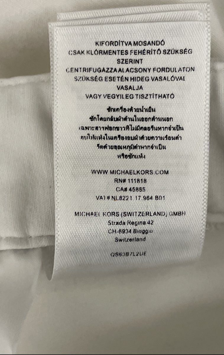 Michael Kors Women's White Slim Fit Stretch Cotton Pants Gold Logo Hardware 12