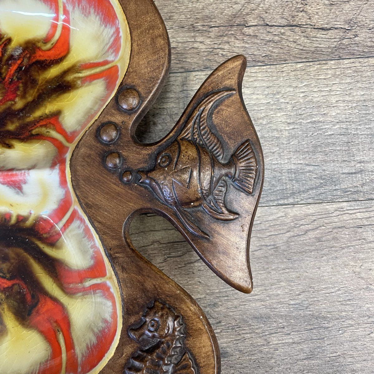 Treasure Craft Fish Chip & Dip Glaze Pottery Divided Plate