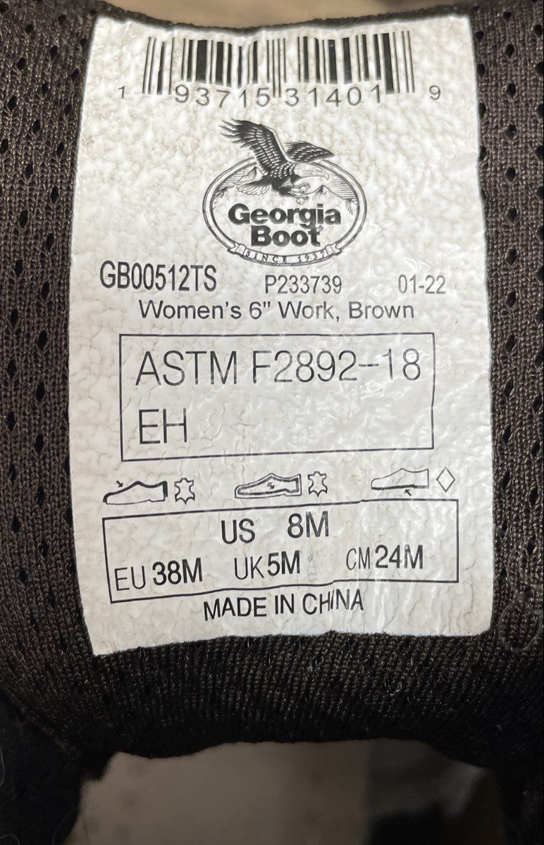Georgia Boot Women's 6" Brown Leather EH Work Boots GB00512TS Size 8M