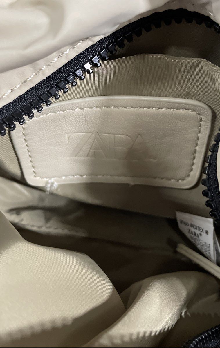 Zara Cream Quilted Padded Crossbody Shoulder Bag Webbing Strap Ordinary
