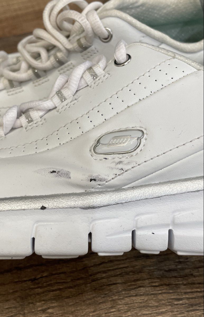 Skechers Flex Elite White Silver Leather Walking Sneakers Women's Size 7.5