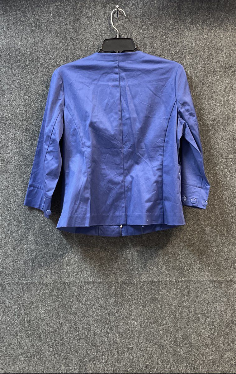 Joan Rivers Women's Blue Button Embellished Zip Up 3/4 Sleeve Jacket Sz 10