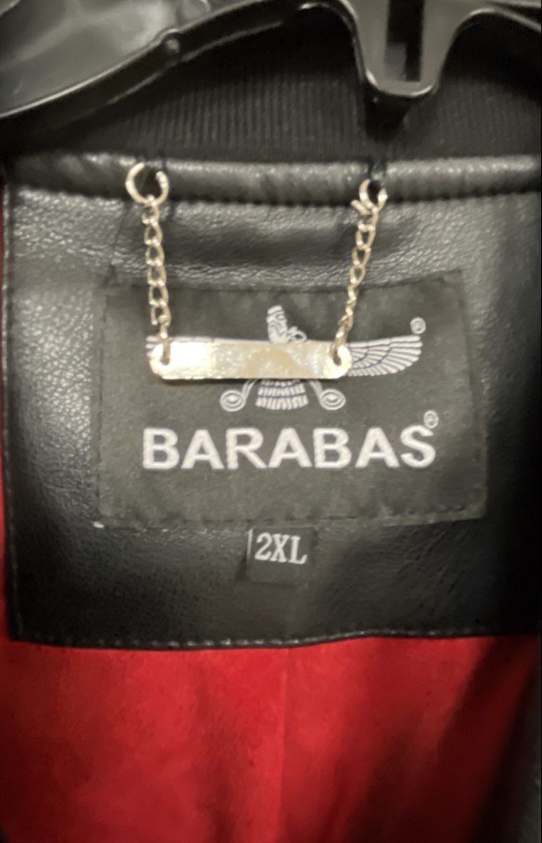 Barabas Men's Black Faux Leather Bomber Jacket Greek Key Meander Trim Sz 2XL