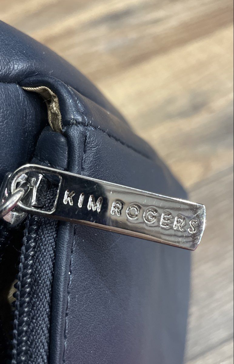 Kim Rogers Navy Blue Leather Shoulder Bag Multi Pocket Silver Hardware