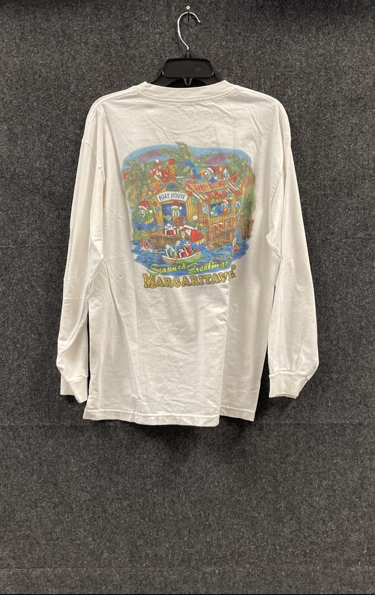 Margaritaville Men's White Seasoned Greetings Holiday Long Sleeve T-Shirt Sz L