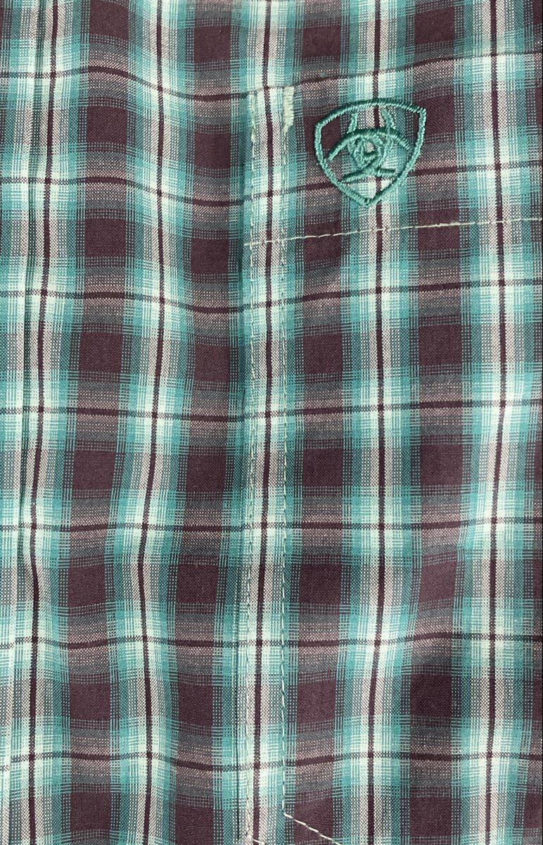 Ariat Men's Pro Series Plaid Long Sleeve Button Down Western Shirt Green Sz L