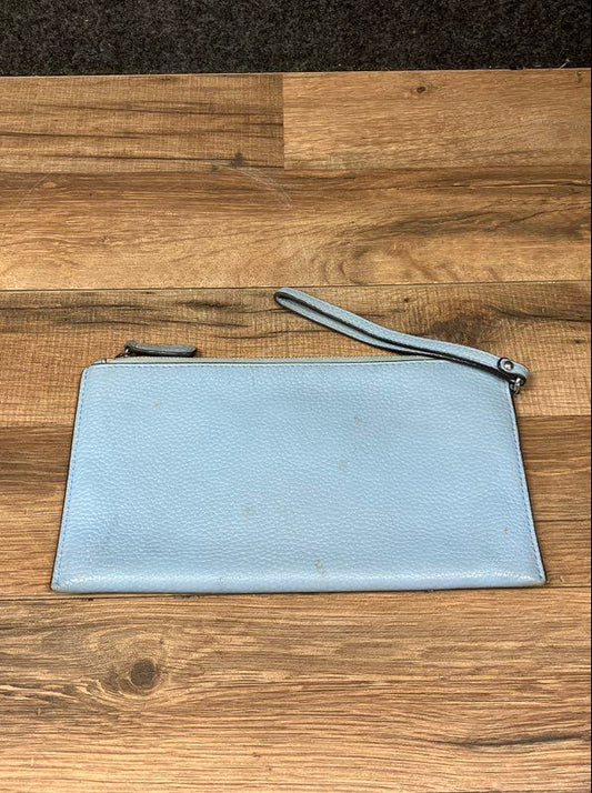 Michael Kors Light Blue Pebbled Leather Large Wristlet Pouch Silver Hardware