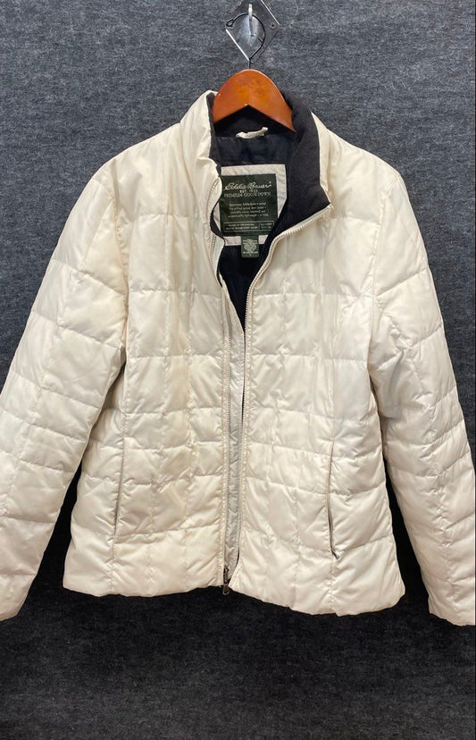 Eddie Bauer Women's White Premium Goose Down Quilted Puffer Jacket Size L