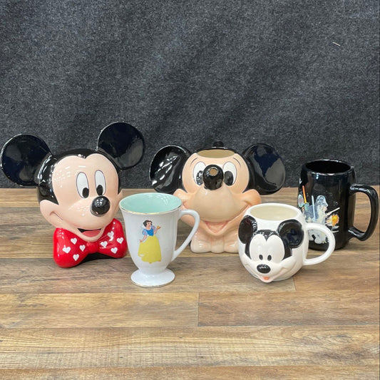 Disney Mickey Mouse Cookie Jar + 4 Mugs Lot ft. Star Wars Snow White Ceramic
