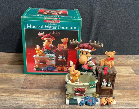 Holiday Time Musical Water Fountain Moose in Bathtub Figurine With Box Christmas