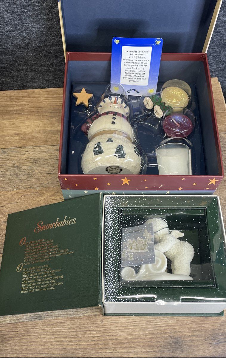 Dept 56 Snowbabies Snowman Christmas Decor Lot Earthshine Candle Music Box