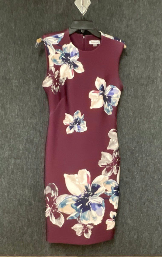 Calvin Klein Women's Burgundy Floral Sleeveless Scuba Sheath Dress Sz 4
