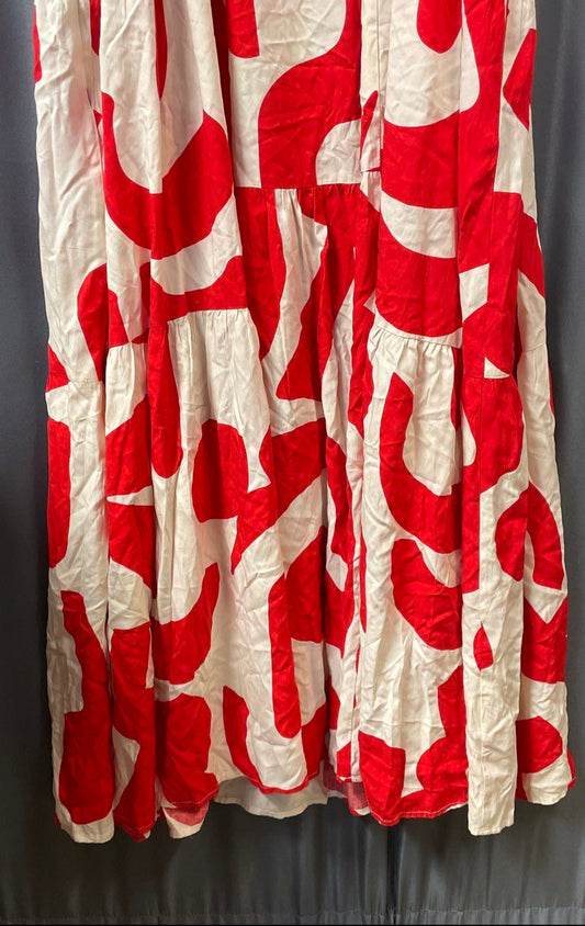Abel the Label Women's Cream Red Abstract Print Tiered Rayon Maxi Dress Sz S
