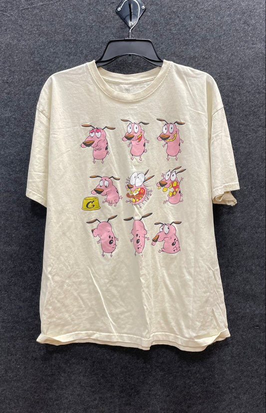 Cartoon Network Men's Courage the Cowardly Dog 9 Faces Graphic T-Shirt Cream XL