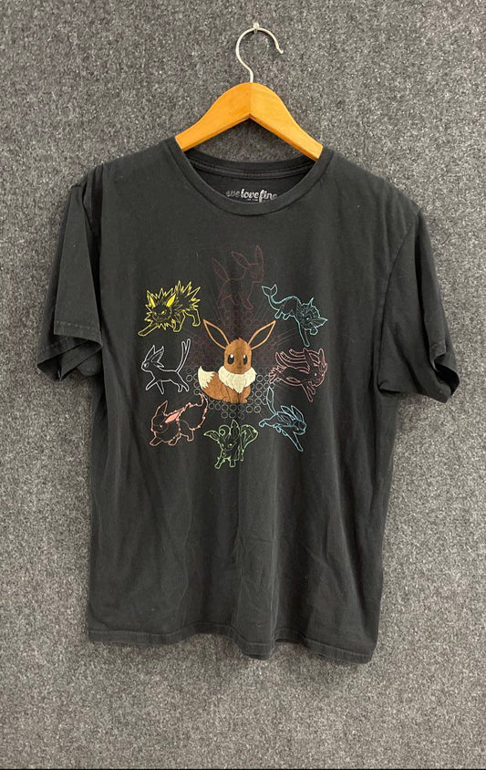 We Love Fine Men's Black Pokemon Eevee Eeveelutions Graphic T-Shirt Size L