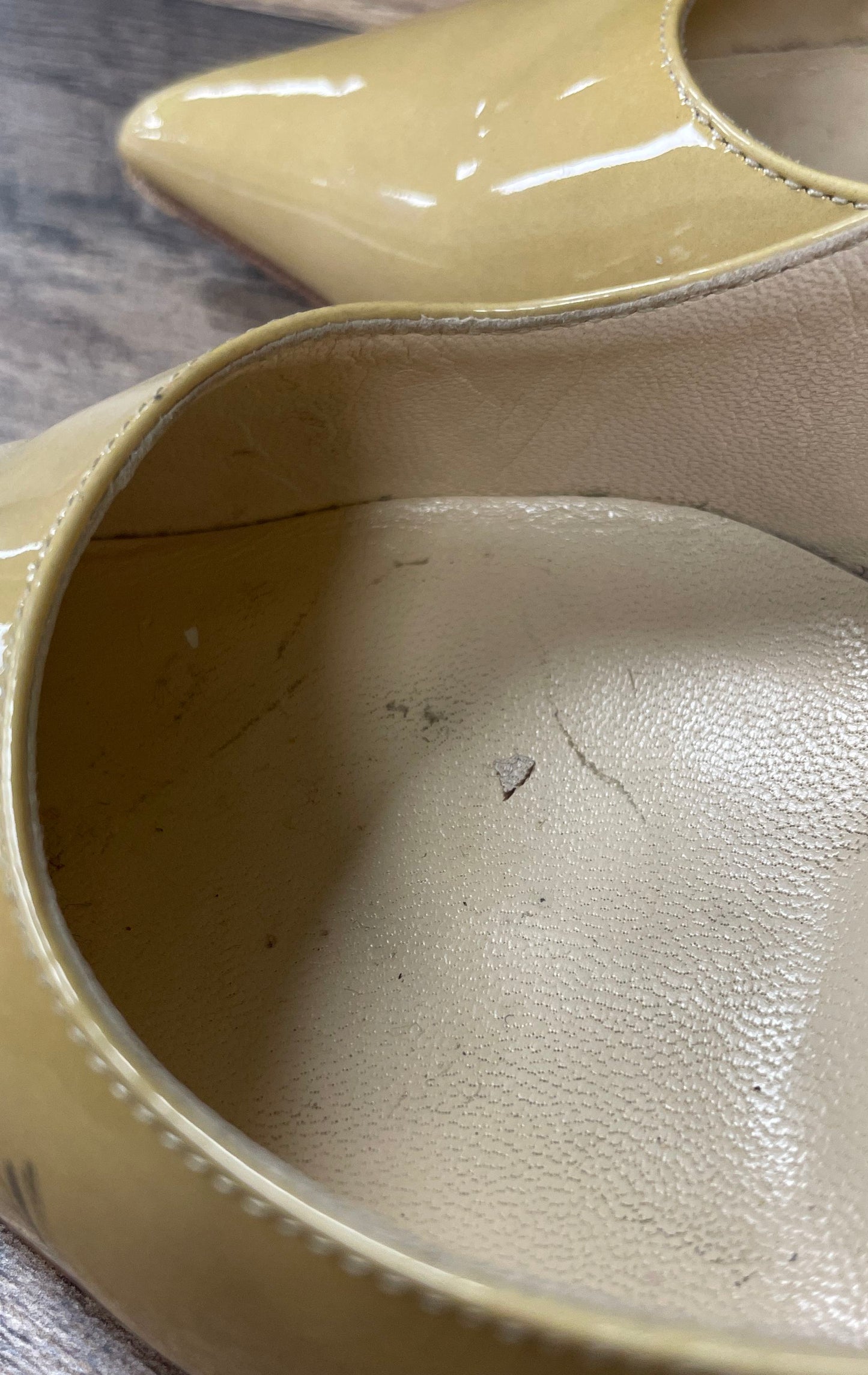 Jimmy Choo Nude Patent Leather Pointed Toe Pumps Heels Size 36.5 COA