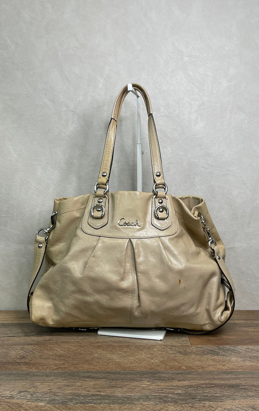 Coach Tan Leather Ashley Carryall Satchel Handbag Beige F15516 Silver HW
