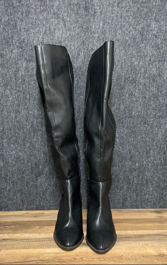 Unbranded Treasure Black Pointed Toe Knee High Block Heel Boots Women's Size 9