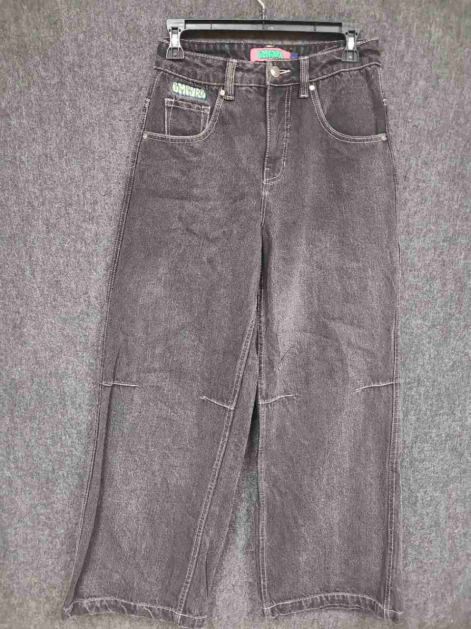 Empyre Women's Faded Black Wide Leg Skater Jeans Contrast Stitch Sz 0