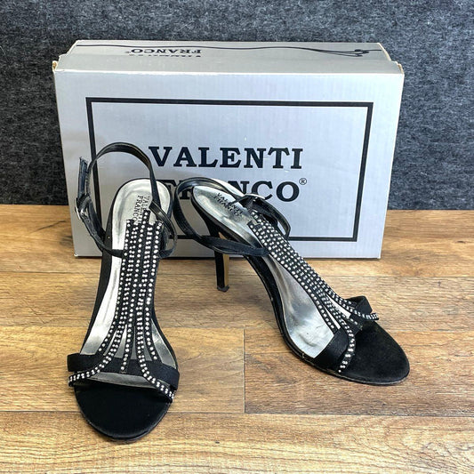 Vintage Y2K Valenti Franco Rhinestone Strappy Stiletto Heel Sandals Size 8