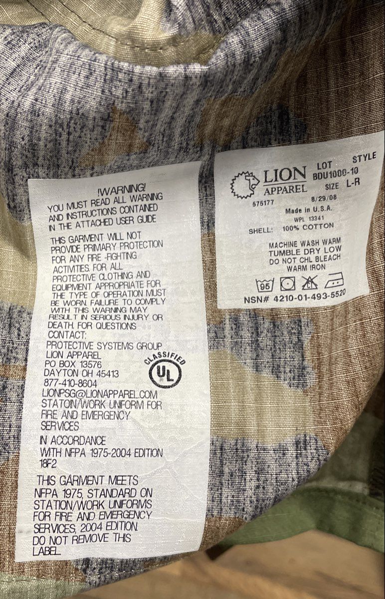 Lion Apparel Men's Woodland Camo BDU Field Jacket Coat Made in USA Cotton Sz L-R