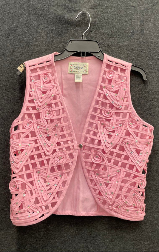 Vintage 90s Tantrums Woven Caged Heart Rhinestone Vest Pink Sz L