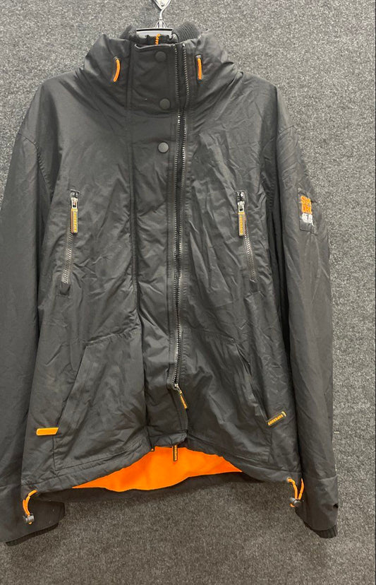 Superdry Men's Windattacker Jacket Black Orange Fleece Lined Triple Zip Sz 2XL