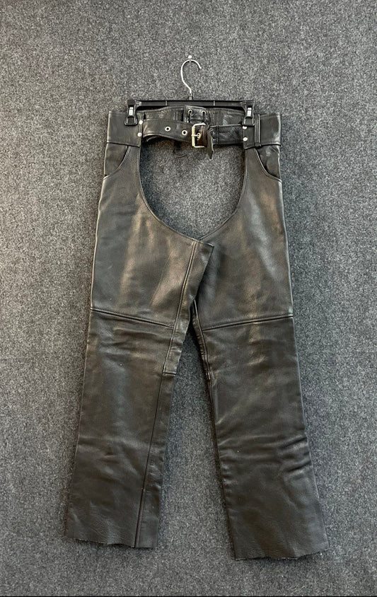 Leather King Men's Black Leather Biker Motorcycle Chaps Pants Size S