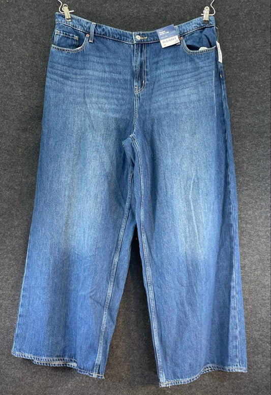 Old Navy Women's Blue High-Rise Baggy Wide Leg Drapey Denim Jeans Sz 20 NWT