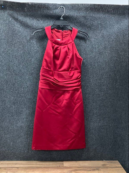 David's Bridal Women's Red Satin Pleated Bust Ruched Cocktail Dress Size 6