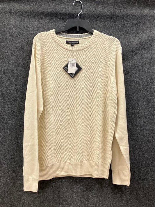 Tricots St Raphael Men's Crewneck Sweater Cream Chevron Textured Knit NWT Sz M