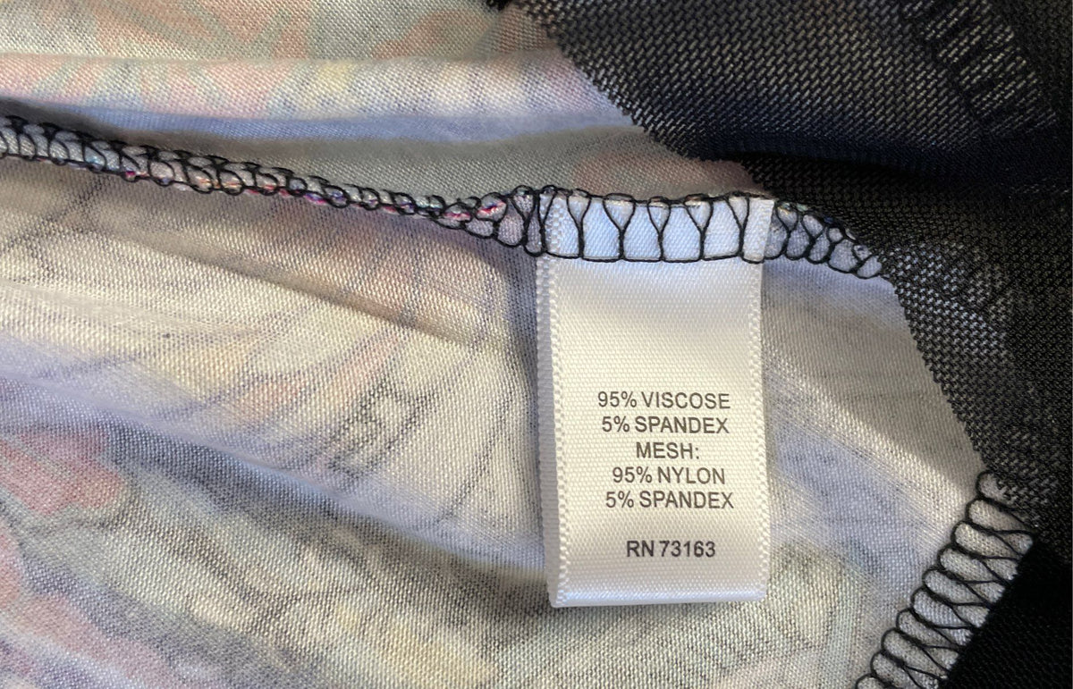 Cable & Gauge Multi-Color Print High-Low Dress Semi Sheer Trim Sz XL NWT