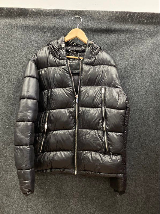Supply & Demand Men's Black Hooded Puffer Jacket Streetwear Full Zip Sz M