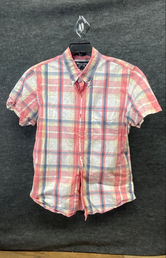 Abercrombie & Fitch Men's Short Sleeve Button Shirt Pink Plaid Vintage Y2K L