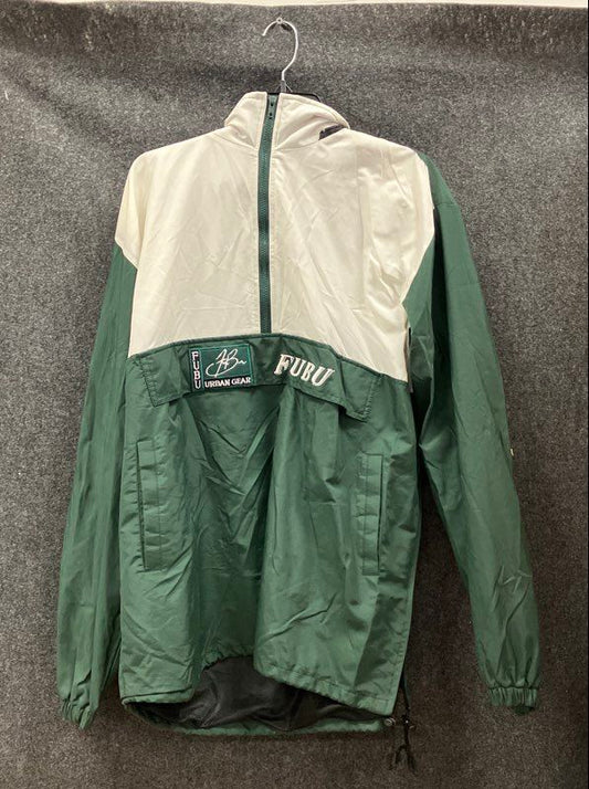 Vintage 90s FUBU Urban Gear Men's Green White Half Zip Windbreaker Anorak