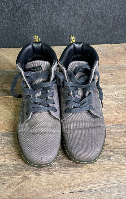 Dr. Martens Maelly Grey Twill Padded Collar Ankle Boots Women's Size 7