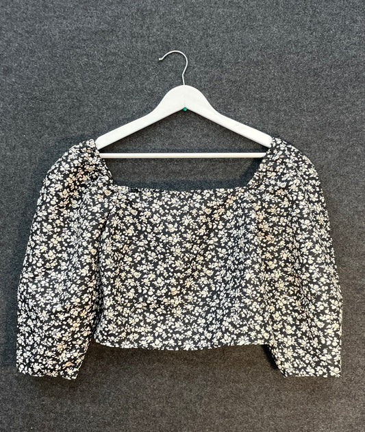 Levi's Women's The Statement Blouse Black Floral Smocked Puff Sleeve Sz L NWT